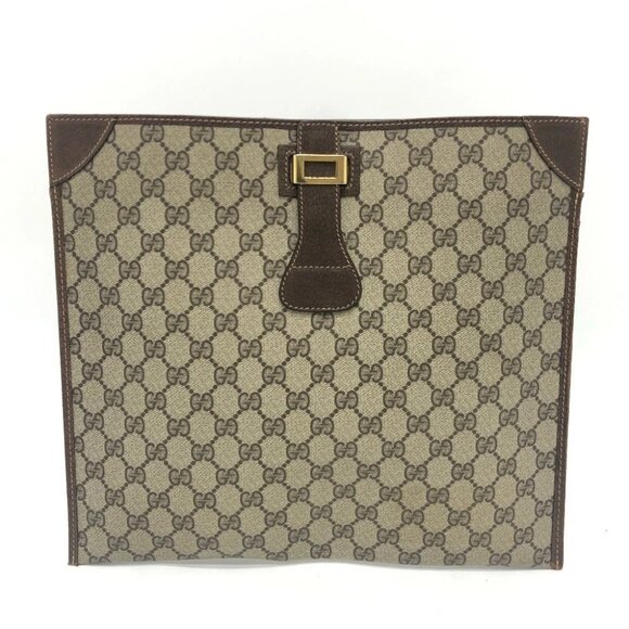 GUCCI Old Gucci Flat Clutch Bag with All-Over Pattern Clutch Bag Brown - Picture 1 of 16